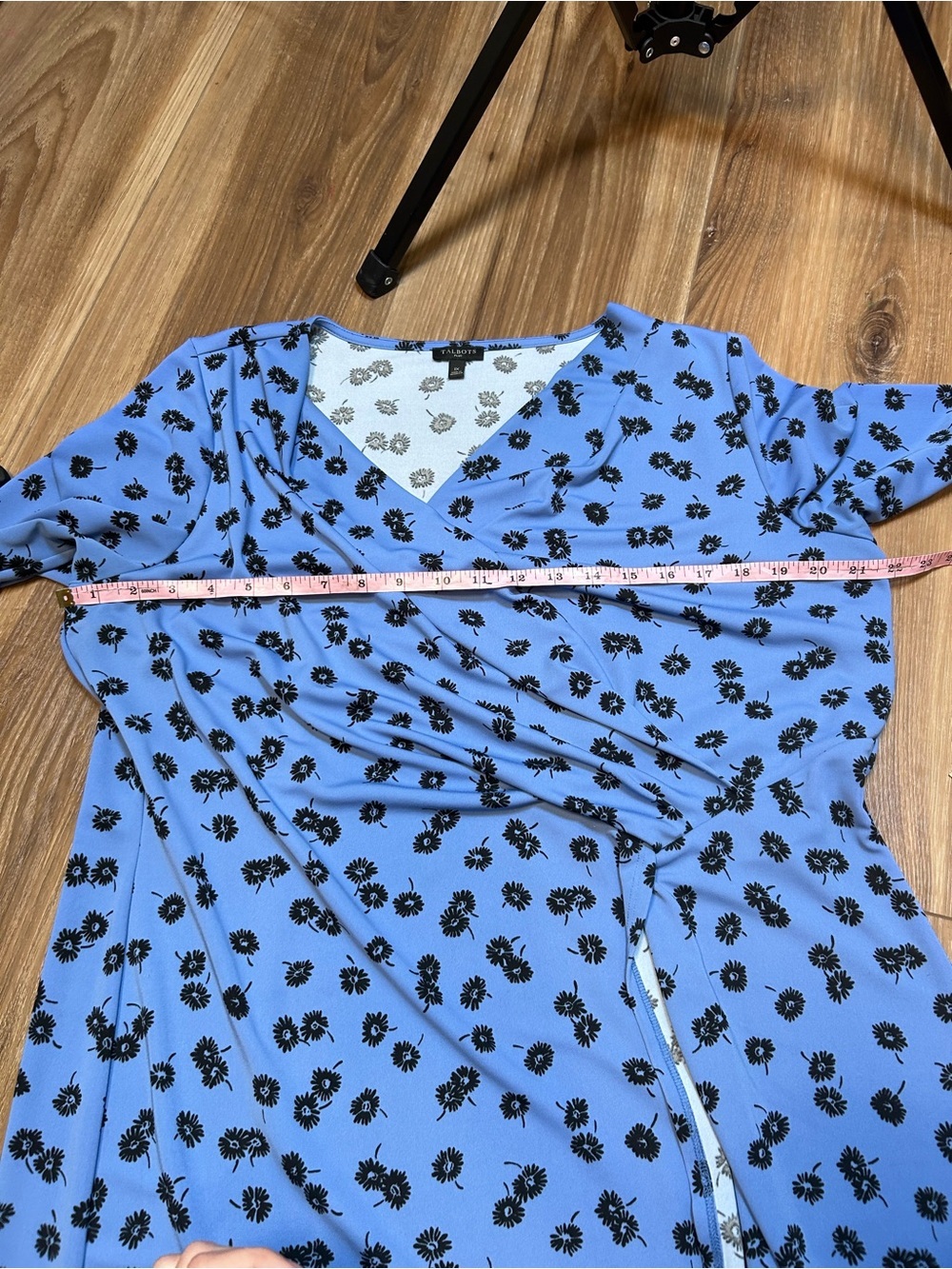 Talbots KNIT JERSEY FAUX WRAP DRESS - blue DAISIES size 1x career work career - Picture 9 of 9